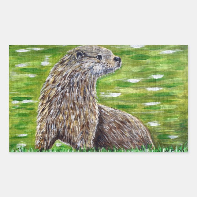 Adesivo Retangular Otter sobre uma pintura na margem de um rio (Frente)