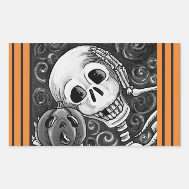 ADESIVO RETANGULAR OUÇA O SEU BOMBEIRO, HALLOWEEN SKELETON STICKER (Frente)