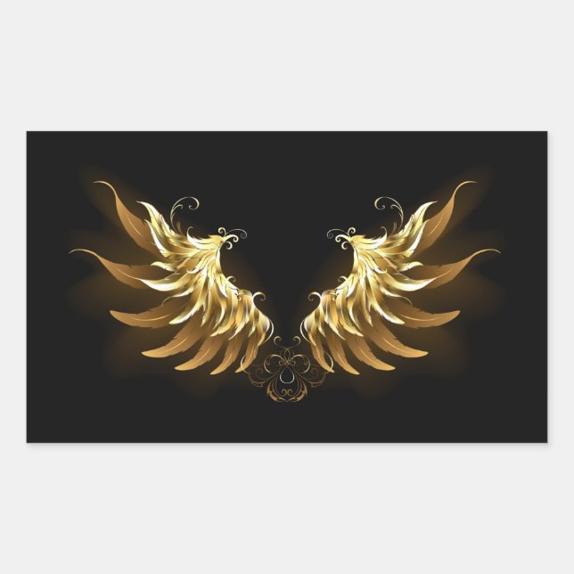 Adesivo Retangular Ouro Angel Wings sobre fundo preto (Frente)