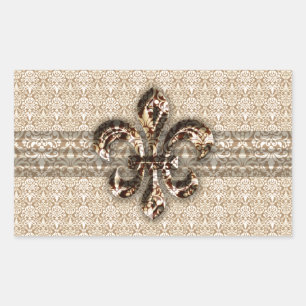 Adesivo Retangular Ouro Fleur De Lis com Cor damasco Cream