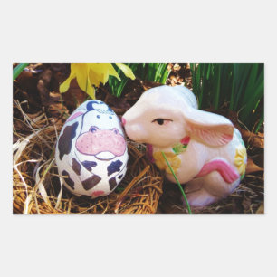 Adesivo Retangular Ovo de beijo da vaca do coelhinho da Páscoa