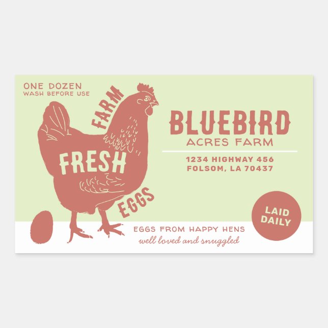 Adesivo Retangular Ovos Frescos de fazenda (Frente)