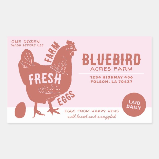Adesivo Retangular Ovos Frescos de fazenda (Frente)