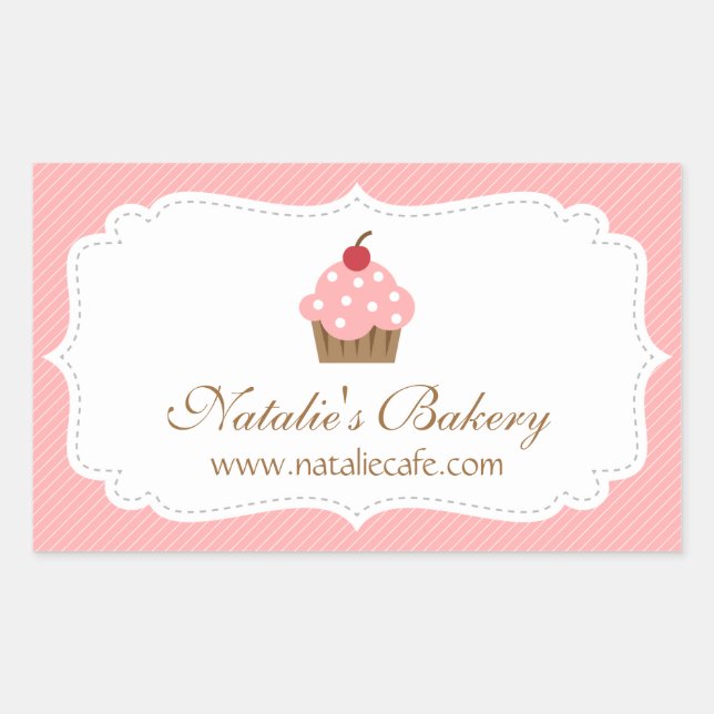 Adesivo Retangular Padaria de Cupcake Rosa Elegante Decoração (Frente)