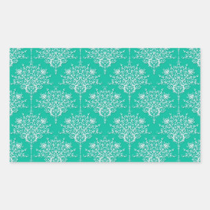 Adesivo Retangular Padrão Damask em Verde Teal Mint e Branco