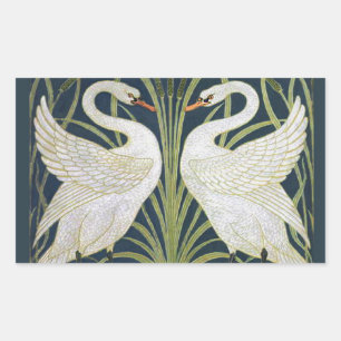 Adesivo Retangular Padrão de Cisnes Art Nouveau: Impressão de Cisne d