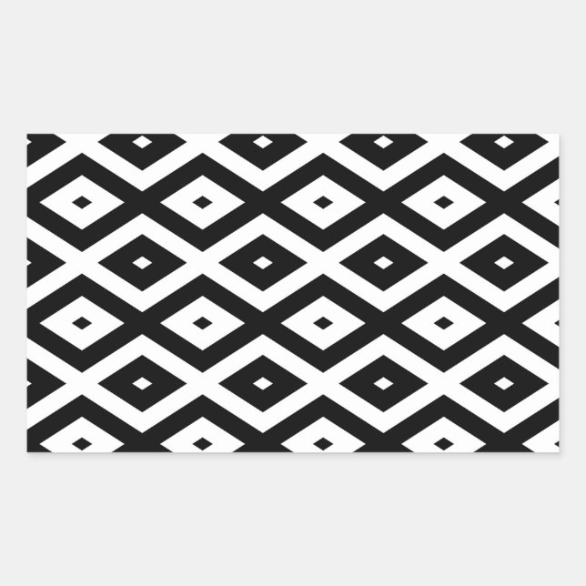 Adesivo Retangular Padrão de diamante preto e branco (Frente)