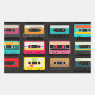 Adesivo Retangular Padrão de Fita Cassete Retro – Música Antiga