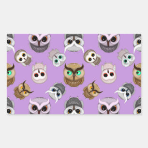 Adesivo Retangular Padrão de Ilustração de Coruja Fofa em Fundo Roxo