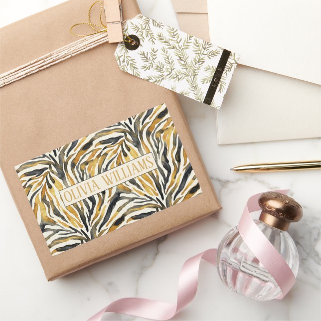 Adesivo Retangular Padrão de Impressão Zebra Preto Dourado (Presentear)