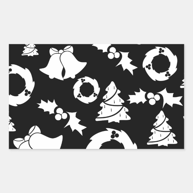 Adesivo Retangular Padrão de Natal Branco Preto (Frente)