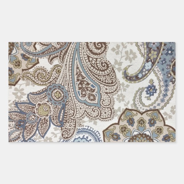 Adesivo Retangular Padrão de Paisley Azul e Castanho (Frente)