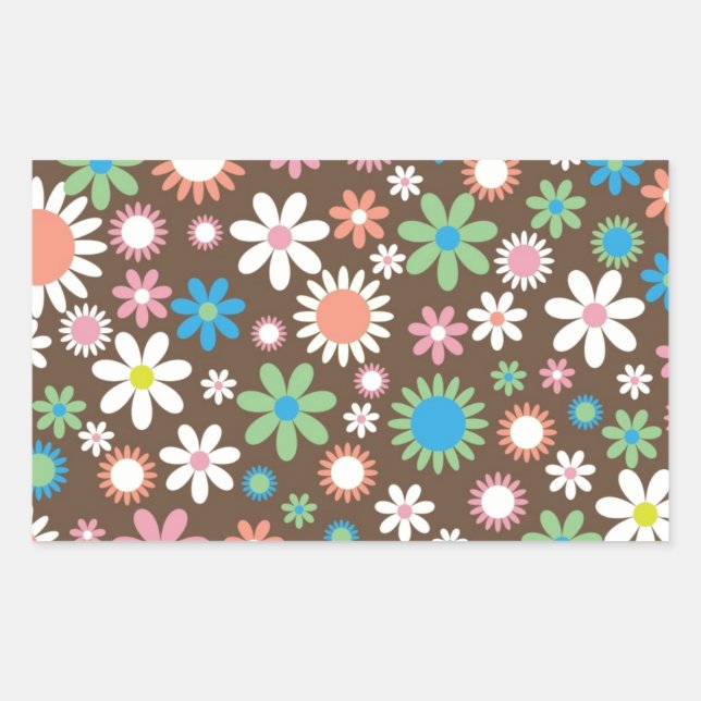 Adesivo Retangular Padrão Floral de Daisy Cute (Frente)