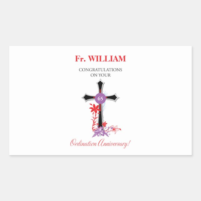 Adesivo Retangular Padre 65.ª Ordenação do Aniversário da Cruz Negra (Frente)