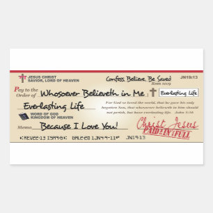 Adesivo Retangular Pagos em Cheio Salvo por Jesus Check Christian