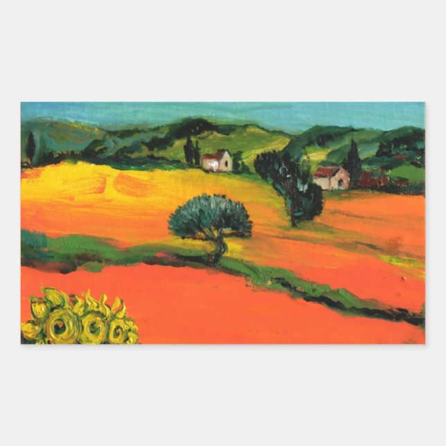 ADESIVO RETANGULAR PAISAGEM DA TOSCANA COM GIRASSÓIS (Frente)