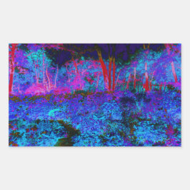 Adesivo Retangular Paisagem de Jardim Impressionista Azul Escuro e Ve