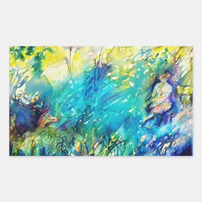 ADESIVO RETANGULAR PAN BRINCANDO FLUTA E CERVEJA EM TERRA VERDE (Frente)