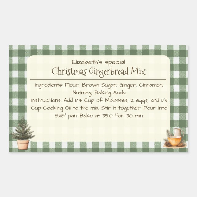Adesivo Retangular Pão de Natal Mix Green Gingham Labels (Frente)