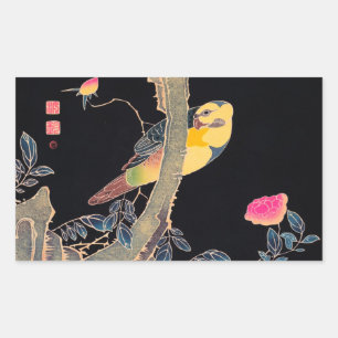 Adesivo Retangular Papagaio no ramo de Bush cor-de-rosa de