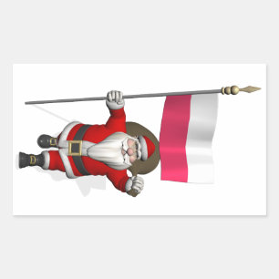 Adesivo Retangular Papai Noel Com Bandeira De Polônia