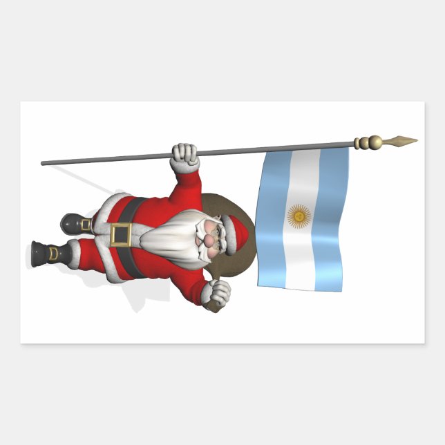 Adesivo Retangular Papai Noel Com Estandarte Da Argentina (Frente)