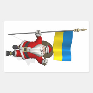 Adesivo Retangular Papai Noel com Estandarte da Ucrânia