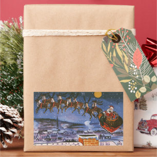 Adesivo Retangular Papai Noel de Natal Vintage Voando seu Trenó