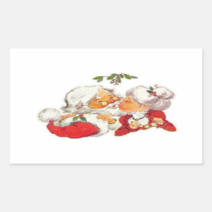 Adesivo Retangular Papai noel do natal vintage que beija a Sra. Claus