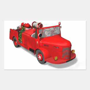 Adesivo Retangular Papai Noel Doce No Caminhão de Bombeiros