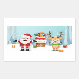 Adesivo Retangular Papai Noel E Reindeer