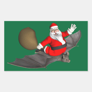 Adesivo Retangular Papai Noel no Morcego Voador