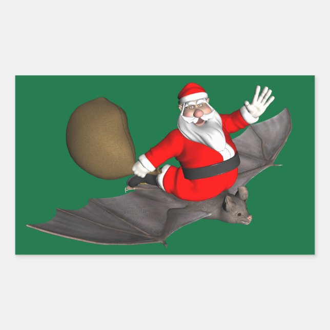Adesivo Retangular Papai Noel no Morcego Voador (Frente)