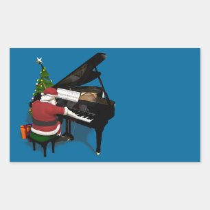 Adesivo Retangular Papai Noel Tocando Piano