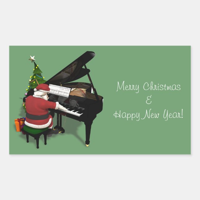 Adesivo Retangular Papai Noel Tocando Piano (Frente)