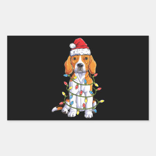 Adesivo Retangular Papais noeis de Beagle Árvore de Natal Luzes de N