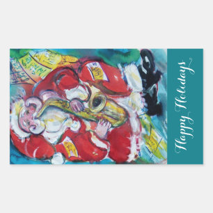 ADESIVO RETANGULAR PAPAIS NOEIS E SAX, FESTA DE NATAL MUSICAL