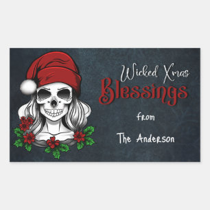 Adesivo Retangular Papais noeis Gótica Whimsical Natal Skull