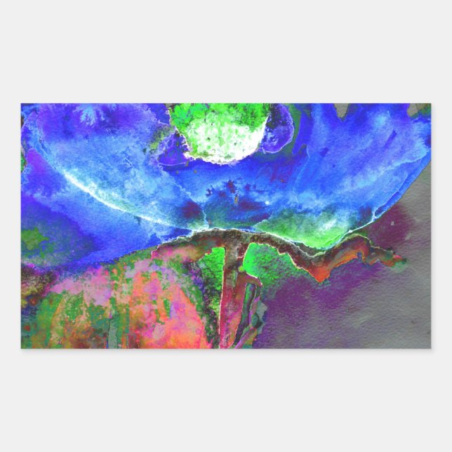 Adesivo Retangular papoila azul-abstrato floral azul-aquosa (Frente)