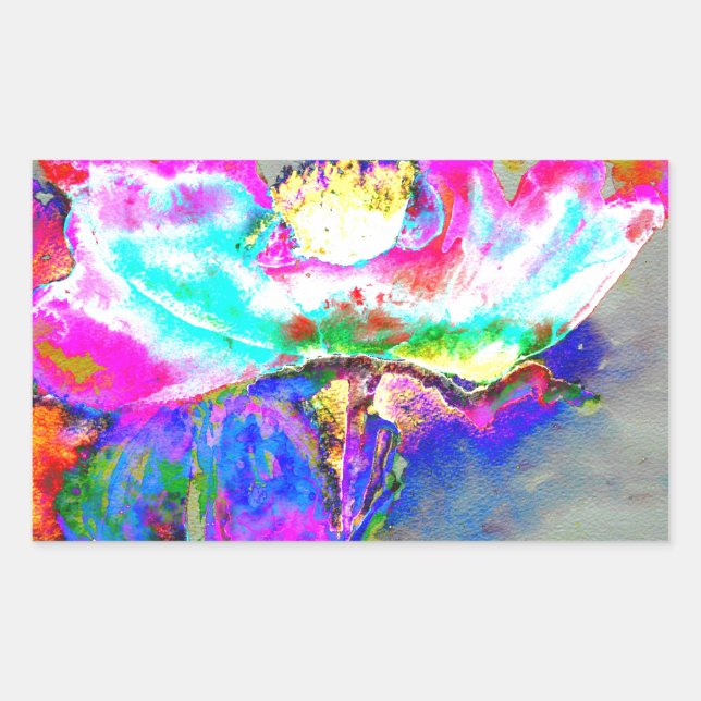 Adesivo Retangular Papoila cor-de-rosa, pintura floral aquosa (Frente)