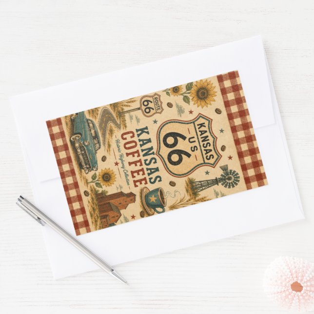 Adesivo Retangular Paragem de Café Kansas Rota 66 Charme (Envelope)