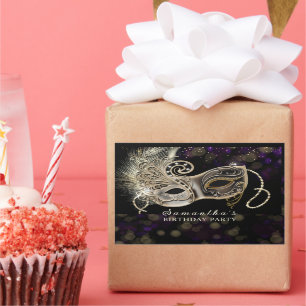 Adesivo Retangular Partido Dourado Púrpura Mascarada Personalizado