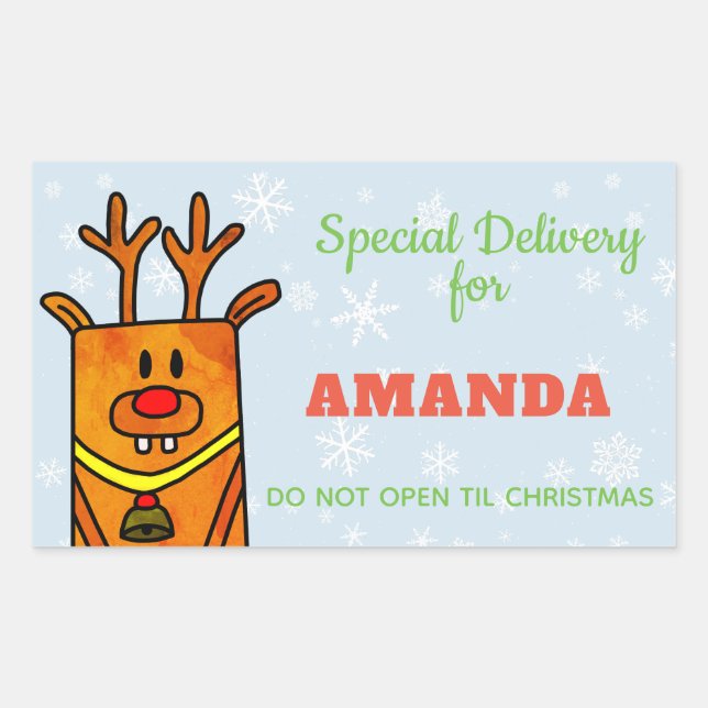 Adesivo Retangular Parto Especial - Engraçado Reindeer Natal (Frente)