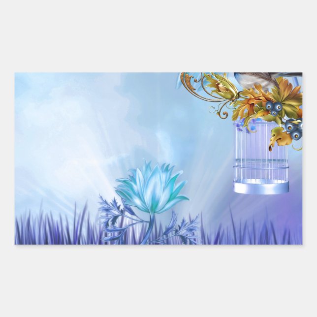 Adesivo Retangular Pássaros Azuis Lagoa Azul Pássaros (Frente)