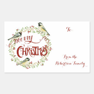 Adesivo Retangular Pássaros de Frango com Aquarela Feliz Natal