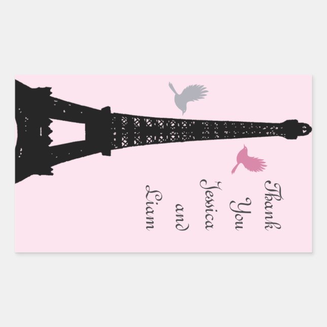Adesivo Retangular Pássaros do Amor Obrigado Sticker (rosa) (Frente)