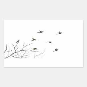 Adesivo Retangular Pássaros Voadores Vinheta Silhouette