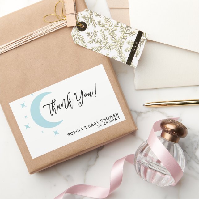 Adesivo Retangular Pastel Moon Stars Chá de fraldas Obrigado (Presentear)