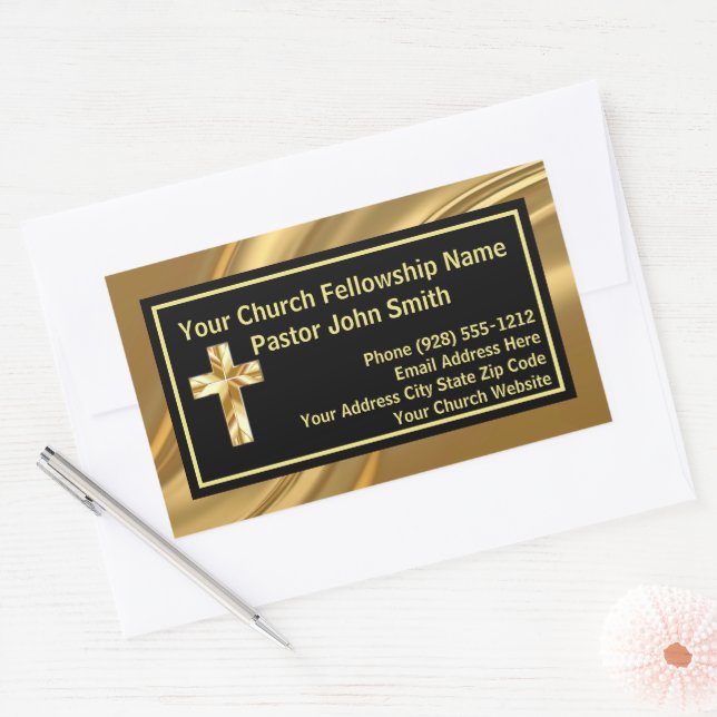 Adesivo Retangular Pastor da Igreja Ouro e Preto Elegante (Envelope)