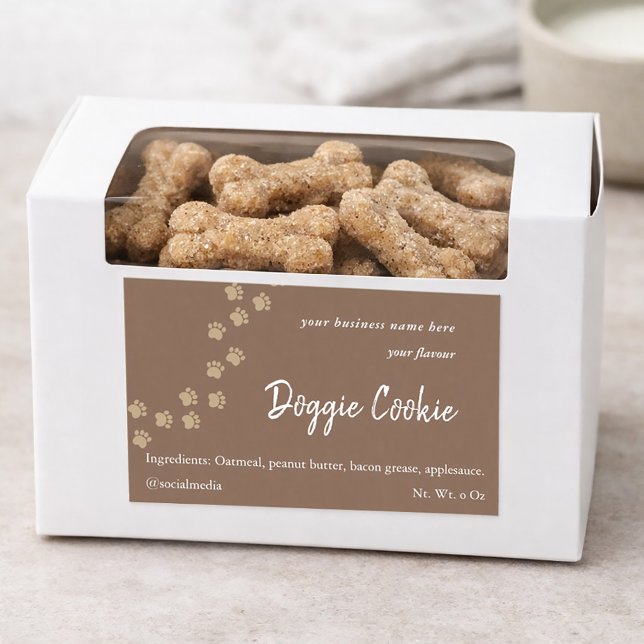 Adesivo Retangular Pata de cachorro em papel pardo rústico retangular (Professional Dog cookie sticker with ingredients list. rustic brown with paw prints)